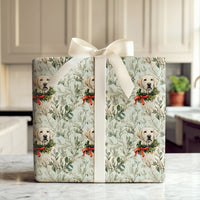 Dog Holiday Wreath Gift Wrap, Yellow Labrador Christmas Wrapping Paper, Watercolor Pet Wrapping Paper, Dog Lover Winter Present Paper Roll