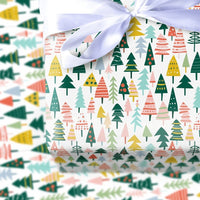 Colorful Stylized Holiday Gift Wrap, Modern Christmas Tree Wrapping Paper, Whimsical Tree Wrapping Paper, Festive Xmas Gift Wrap Roll