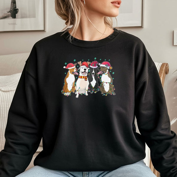 Adorable Festive Santa Dog Sweater, Pit Bull Christmas Sweatshirt, Holiday Dog Lover Crewneck, Winter Pitbull Sweatshirt, Dog