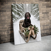 Snowy Forest Labrador Canvas Print, Black Lab Winter Sled Canvas, Christmas Dog Wall Art, Holiday Labrador Canvas Decor, Dog Lover Present