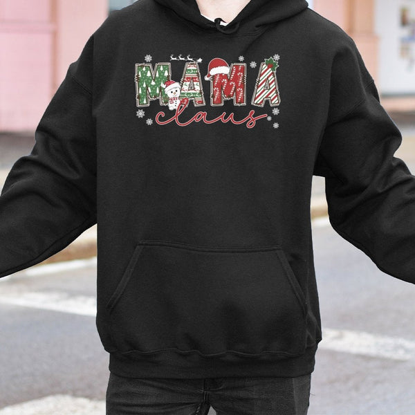Festive Mama Claus Holiday Hoodie, Mama Claus Christmas Hoodie, Adorable Mama Claus Santa Hat Pullover, Matching Family Xmas 