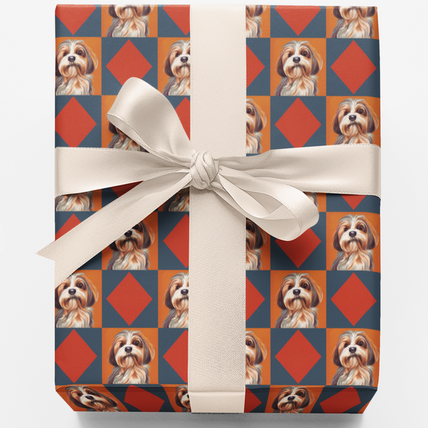Geometric Pet Pattern Gift Wrap, Havanese Dog Wrapping Paper, Adorable Puppy Christmas Wrapping Paper, Dog Lover Birthday Pre