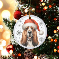 Santa Hat Hound Ceramic Ornament, Basset Hound Dog Christmas Ornament, Holiday Tree Keepsake Ornament, Present for Basset Hound Lovers