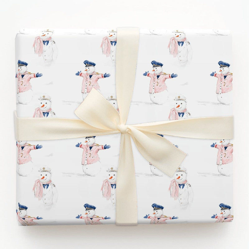 Watercolor Christmas Gift Wrap, Nautical Snowman Captain Wrapping Paper, Sailor Snowman Holiday Wrapping Paper, Adorable Winter Gift Wrap Roll