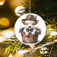 Leopard Print Plaid Bow Cow Ornament, Baby Highland Cow Christmas Ornament, Farmhouse Holiday Tree Ornament, Adorable Animal Keepsake Xmas Present