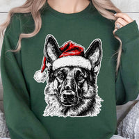 Santa Hat Dog Graphic Crewneck, German Shepherd Christmas Sweatshirt, Adorable Holiday GSD Dog Sweater, German Shepherd Xmas Pullover