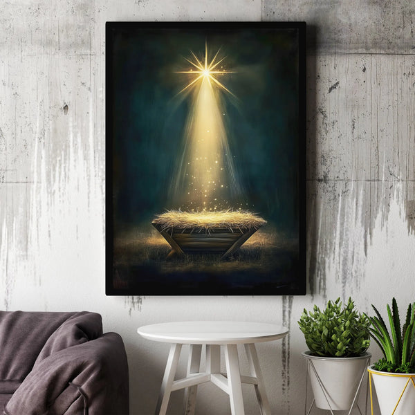Star of Bethlehem Manger Canvas Print, Nativity Scene Canvas Wall Art, Holy Family Christmas Wall Decor Canvas, Christian Hol