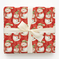Red Holiday Gift Wrap Paper, Watercolor Snowman Christmas Wrapping Paper, Adorable Snowmen Winter Christmas Wrapping Paper Roll Present Wrap