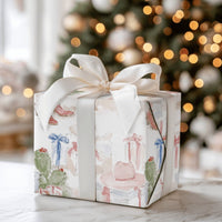 Western Christmas Gift Wrap, Cowboy Boots Cactus Wrapping Paper, Watercolor Rodeo Holiday Wrapping Paper, Country Festive Gift Wrap Roll