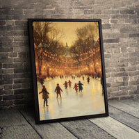 Christmas Lights Park Scene Canvas Print, Winter Ice Skating Rink Canvas Wall Art, Holiday Canvas, Printable Digital Download