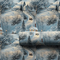 Snowy Village Holiday Gift Wrap, Horse Drawn Sleigh Christmas Wrapping Paper, Twilight Winter Wrapping Paper, Rustic Holiday Gift Wrap Roll