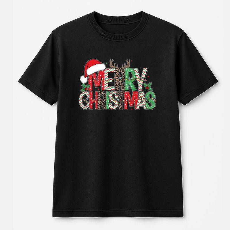 Leopard Reindeer Antlers Shirt, Merry Christmas T-Shirt, Buffalo Plaid Holiday Graphic Tee, Adorable Festive Xmas Outfit for Women