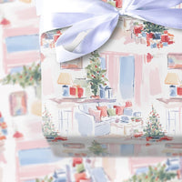Comfy Watercolor Holiday Gift Wrap, Christmas Living Room Wrapping Paper, Festive Xmas Home Gift Wrapping Paper, Winter Tree Present Wrap