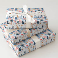 Palm Tree Cityscape Gift Wrap, Tropical Christmas City Skyline Wrapping Paper, Urban Winter Wrapping Paper, Festive Holiday Gift Wrap Roll