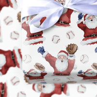 Watercolor Sports Christmas Gift Wrap, Baseball Santa Wrapping Paper, Santa Playing Ball Wrapping Paper, Holiday Baseball Fan Gift Wrap