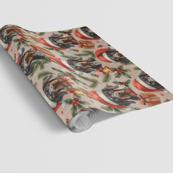 Santa Hat Dog Gift Wrap Paper, Coonhound Christmas Wrapping Paper, Festive Hound Wrapping Paper, Dog Lover Holiday Wrap, Xmas
