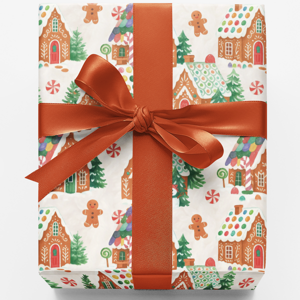 Adorable Holiday Treat Gift Wrap, Gingerbread House Wrapping Paper, Festive Christmas Candy Wrapping Paper Roll, Winter Cotta