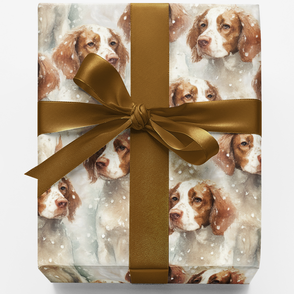 Festive Dog Breed Holiday Gift Wrap Roll, Brittany Spaniel Christmas Wrapping Paper, Winter Puppy Present Paper, Dog Lover Xm