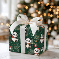Adorable Santa Hat Bear Gift Wrap, Christmas Panda Wrapping Paper, Winter Holiday Wrapping Paper, Animal Lover Festive Gift Wrap Roll