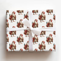 Farmhouse Chicken Gift Wrap, Santa Rooster Christmas Wrapping Paper, Humorous Animal Holiday Wrapping Paper, Country Barn Gift Wrap Roll