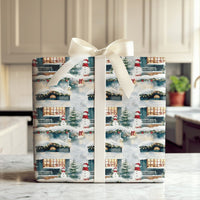 Festive Holiday Gift Wrap, Snowman Winter Village Christmas Wrapping Paper, Adorable Snowmen Scene Wrapping Paper, Winter Gift Wrap Roll
