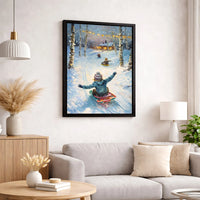 Snowy Forest Canvas Print, Winter Sledding Canvas Wall Art, Impressionist Winter Landscape Canvas, Comfy Holiday Home Decor, Christmas Present