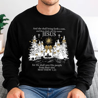 Matthew 1 21 Scripture Sweatshirt, Jesus Nativity Scene Sweatshirt, Christian Faith Sweatshirt, Religious Christmas Crewneck, Holiday Present