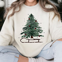 Festive Winter Sleigh Crewneck, Christmas Tree Sweatshirt, Vintage Holiday Graphic Sweater, Comfy Christmas Pullover, Adorable Xmas Holiday Present