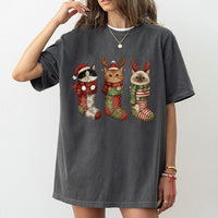 Adorable Kitten Holiday Stocking Shirt, Christmas Cat Stocking T-Shirt, Festive Cat Graphic Tee, Humorous Xmas Kitty Tee, Cat Lover Holiday Present