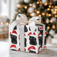 Santa Hat Kitten Holiday Gift Wrap, Black Cat Christmas Wrapping Paper, Adorable Winter Cat Wrapping Paper, Festive Holiday Gift Wrap Roll