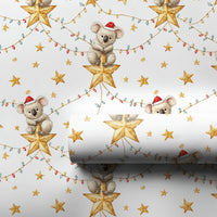 Watercolor Aussie Koala Gift Wrap, Christmas Koala Wrapping Paper, Santa Hat Animal Koala Wrapping Paper, Festive Holiday Gift Wrap Roll