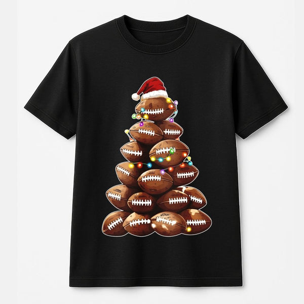 Sporty Holiday Graphic Tee, Football Christmas Tree T-Shirt, Festive Football Season Shirt, Christmas Lights Football Shirt, 