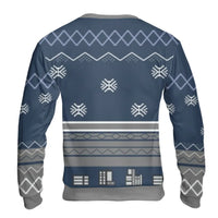Blue Snowflake Graphic Pullover, Faux Suit and Tie Ugly Christmas Sweater, Tuxedo Holiday Party Sweatshirt, Humorous Fancy Formal Xmas Top
