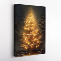 Glowing Snowy Forest Canvas Print, Christmas Tree Canvas Wall Art, Winter Pine Tree Canvas Art, Seasonal Holiday Home Wall Decor Present