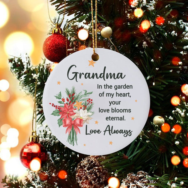 Floral Grandmother Christmas Ornament, In the Garden of My Heart Grandma Ornament, Ceramic Holiday Tree Ornament, Floral Keep