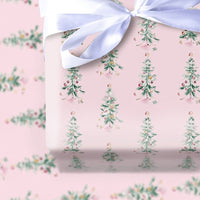 Watercolor Holiday Trees Gift Wrap, Pink Christmas Tree Wrapping Paper, Pastel Xmas Wrapping Paper, Girly Holiday Gift Wrapping Paper
