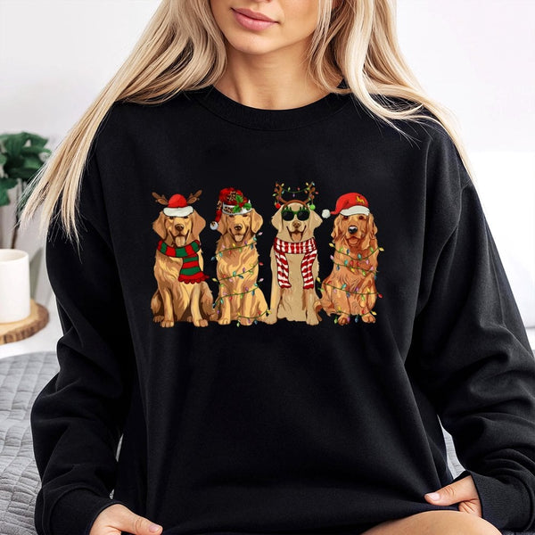 Festive Dog Santa Hat Sweater, Golden Retriever Christmas Sweatshirt, Dog Holiday Crewneck, Retro Dog Lover Christmas Sweatsh