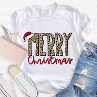 Cheetah Holiday Graphic Tee, Leopard Print Merry Christmas Teacher Shirt, Festive Animal Print Teacher Shirt, Teacher Xmas Present Tee