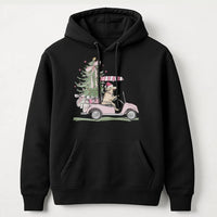 Pink Golf Cart Christmas Hoodie, Christmas Golden Retriever Hoodie, Festive Dog Lover Hooded Sweatshirt, Adorable Golfer Holiday Pullover