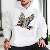 Christmas Duck Hunter Hooded Sweatshirt, Sparkling Rhinestone Mallard Duck Hoodie, Winter Outdoor Pullover Hoodie, Holiday Hunter Present