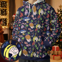 All-Over 3D Print Christmas Sweatshirt, Retro Cartoon Holiday Hoodie, Comfy Winter Graphic Hooded Fleece Pullover