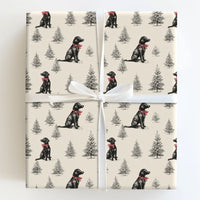 Rustic Holiday Dog Gift Wrap, Black Labrador Christmas Wrapping Paper, Pine Tree Puppy Wrapping Paper, Pet Gift Wrap, Dog Lover Present Wrap