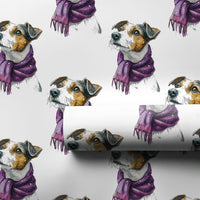 Dog in Scarf Christmas Wrapping Paper, Jack Russell Terrier Wrapping Paper, Adorable Puppy Holiday Wrapping Paper, Gift Wrap for Dog Lovers