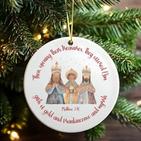 Nativity Bible Verse Ornament, Three Wise Men Christmas Ornament, Religious Ceramic Holiday Ornament, Christian Family Keepsake Present