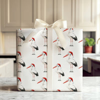 Santa Hat Bird Holiday Gift Wrap, Christmas Stork Wrapping Paper, Watercolor Winter Animal Wrapping Paper, Festive Whimsical Wrapping Paper