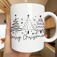 Hand Lettered Snowflakes Holiday Coffee Mug, Merry Christmas Tree Mug, Winter Festive Ceramic Cup, Xmas Present for Coffee Lovers