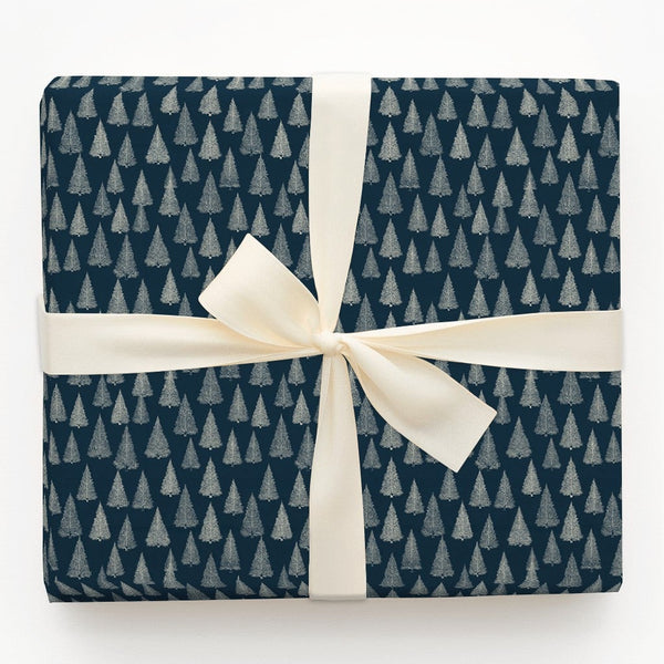 Winter Forest Holiday Gift Wrap, Navy Blue Christmas Tree Wrapping Paper, Modern Minimalist Tree Gift Wrapping Paper, Seasona