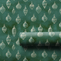 Dark Green Holiday Gift Wrap, Vintage Sketch Ornaments Wrapping Paper, Rustic Christmas Tree Bauble Wrapping Paper, Farmhouse Gift Wrap Roll