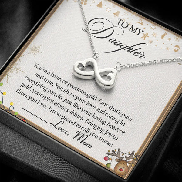 14k White Gold Pendant Necklace, To My Daughter Christmas Infinity Heart Necklace, Daughter Message Card Jewelry, Keepsake Pr