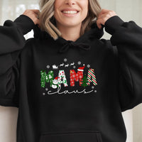 Festive Holiday Lettering Sweatshirt, Mama Claus Christmas Hoodie, Adorable Christmas Mom Graphic Pullover, Winter Holiday Present